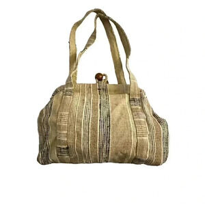 First Class boho shoulder bag, woven w/ wooden bead closure
